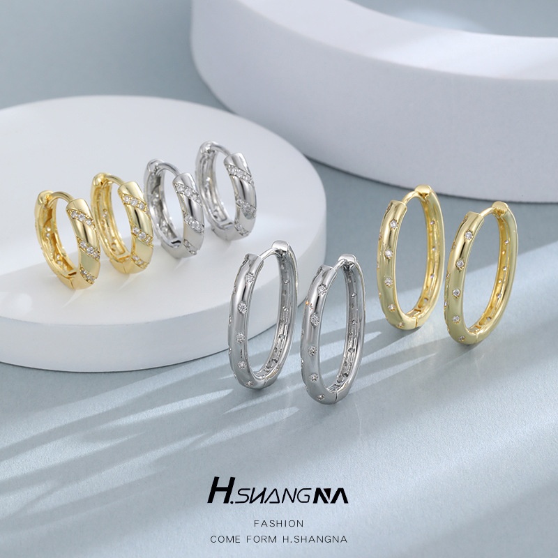 Round Hoop Earrings For Women Featuring Copper Posts With 14K Real Gold Plated Electroplated Copper And Zircon Inlay