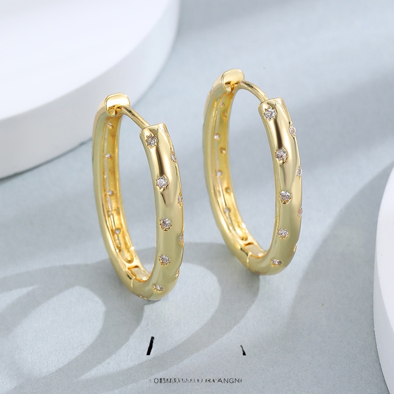 Round Hoop Earrings For Women Featuring Copper Posts With 14K Real Gold Plated Electroplated Copper And Zircon Inlay 4