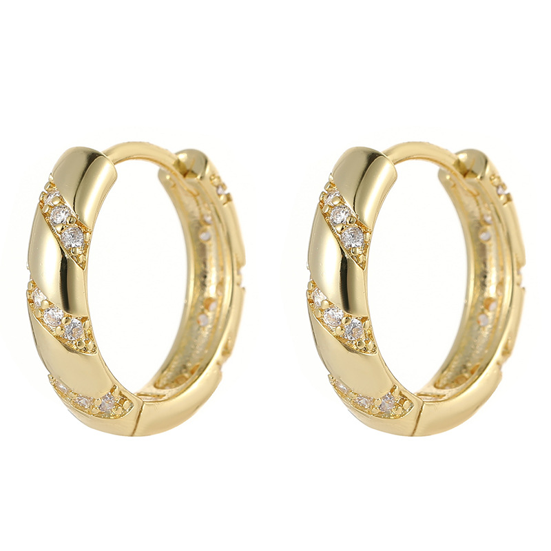 Round Hoop Earrings For Women Featuring Copper Posts With 14K Real Gold Plated Electroplated Copper And Zircon Inlay 5