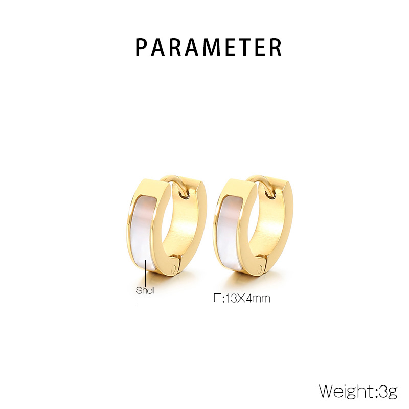 Round Inlay Earrings For Women In 304 Stainless Steel With 18K Real Gold PVD Coating And Shell Inlay 2
