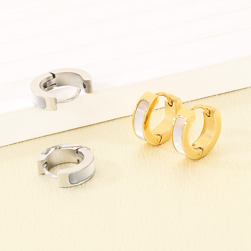 Round Inlay Earrings For Women In 304 Stainless Steel With 18K Real Gold PVD Coating And Shell Inlay 3