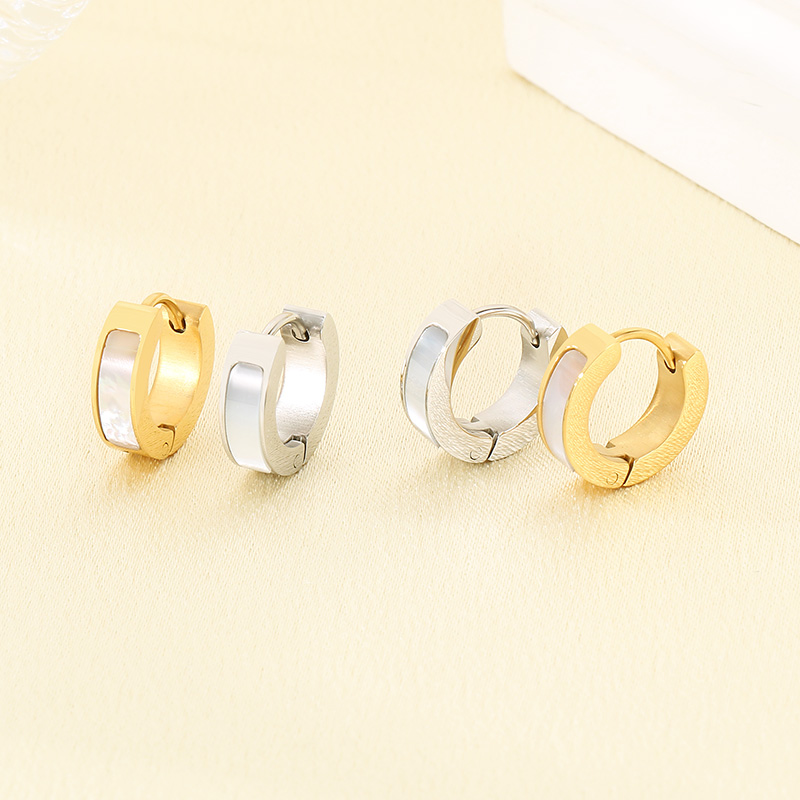 Round Inlay Earrings For Women In 304 Stainless Steel With 18K Real Gold PVD Coating And Shell Inlay 4