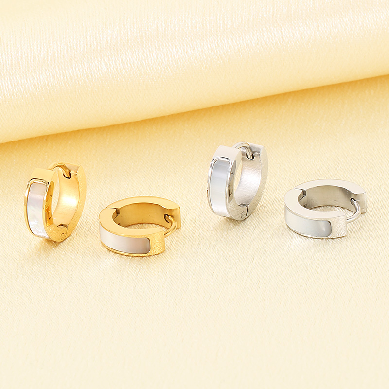 Round Inlay Earrings For Women In 304 Stainless Steel With 18K Real Gold PVD Coating And Shell Inlay 5