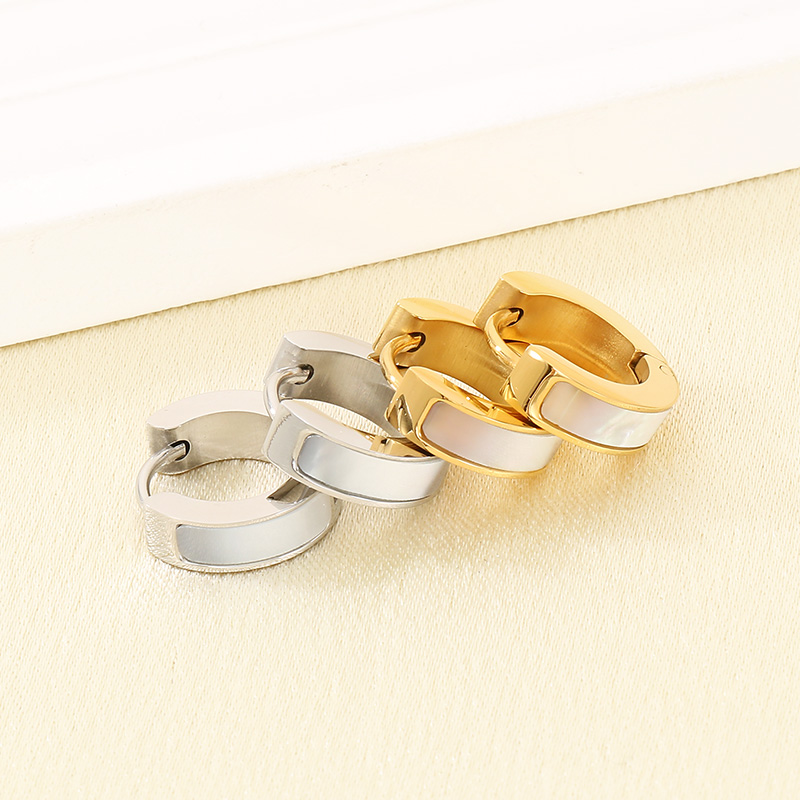 Round Inlay Earrings For Women In 304 Stainless Steel With 18K Real Gold PVD Coating And Shell Inlay 6