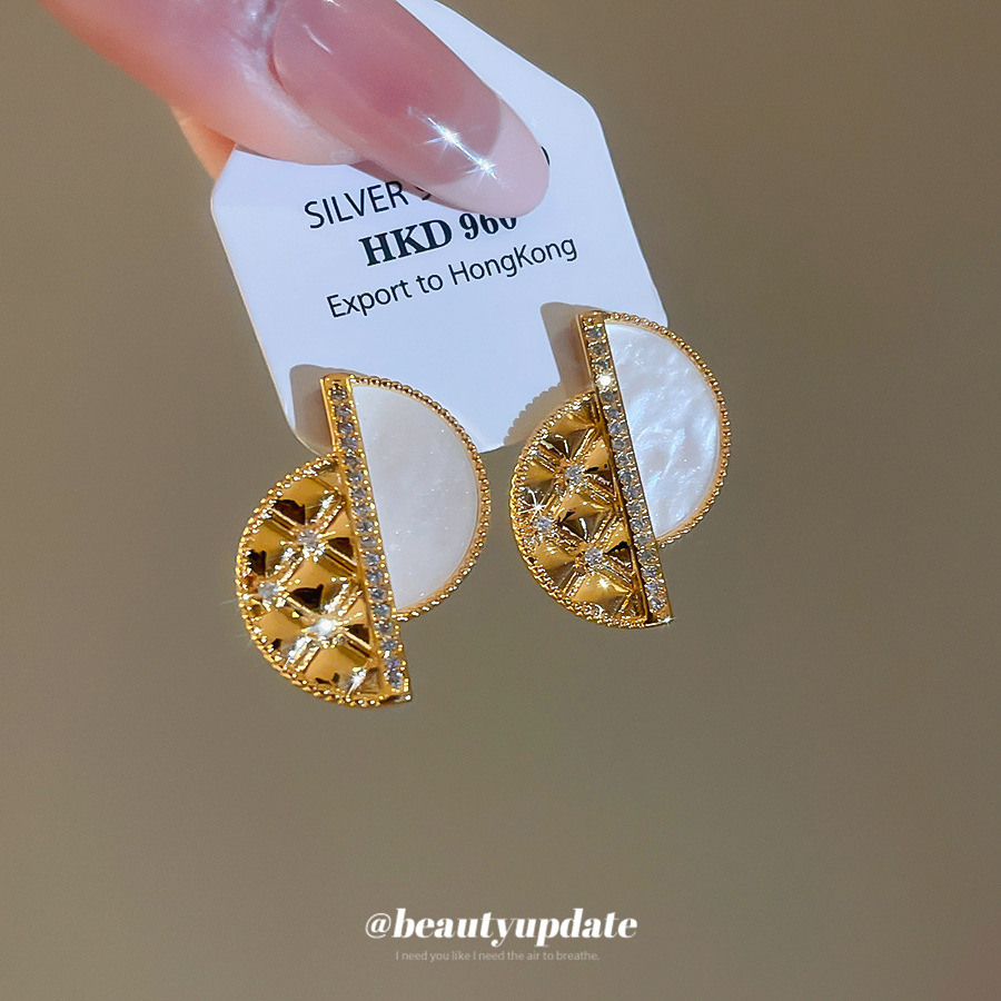 Round Stud Earrings For Women With 18K Real Gold Plated Copper And 304 Stainless Steel Posts, Featuring Zircon Inlay 3