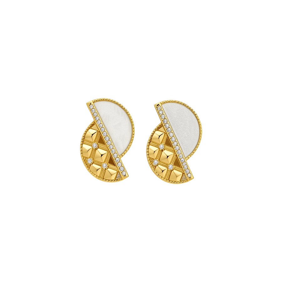 Round Stud Earrings For Women With 18K Real Gold Plated Copper And 304 Stainless Steel Posts, Featuring Zircon Inlay 5