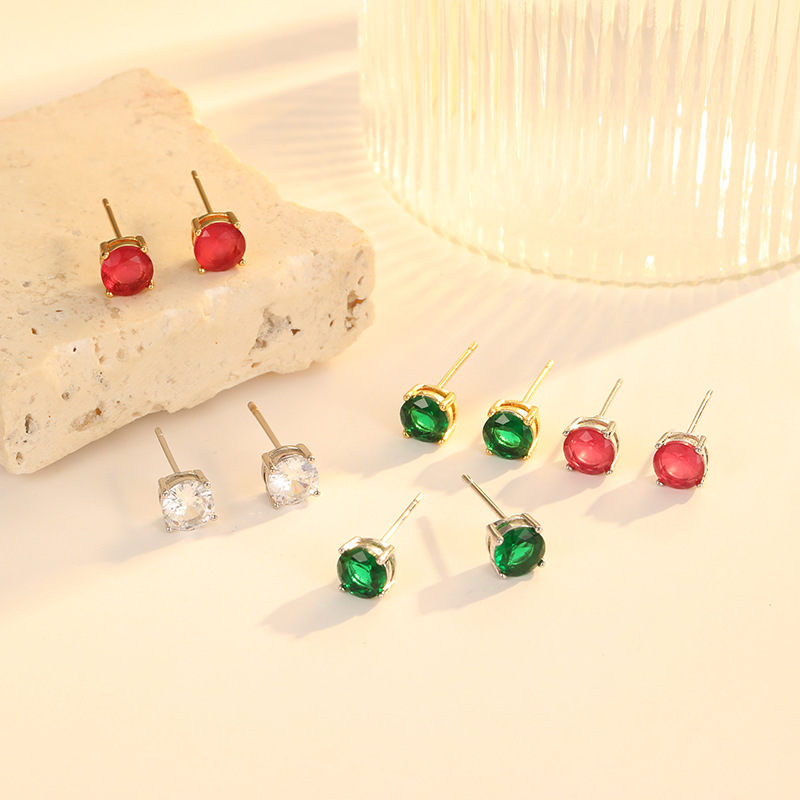 Round Stud Earrings For Women With 925 Sterling Silver Posts, Copper Base, 18K Real Gold Plated And Zircon Inlay