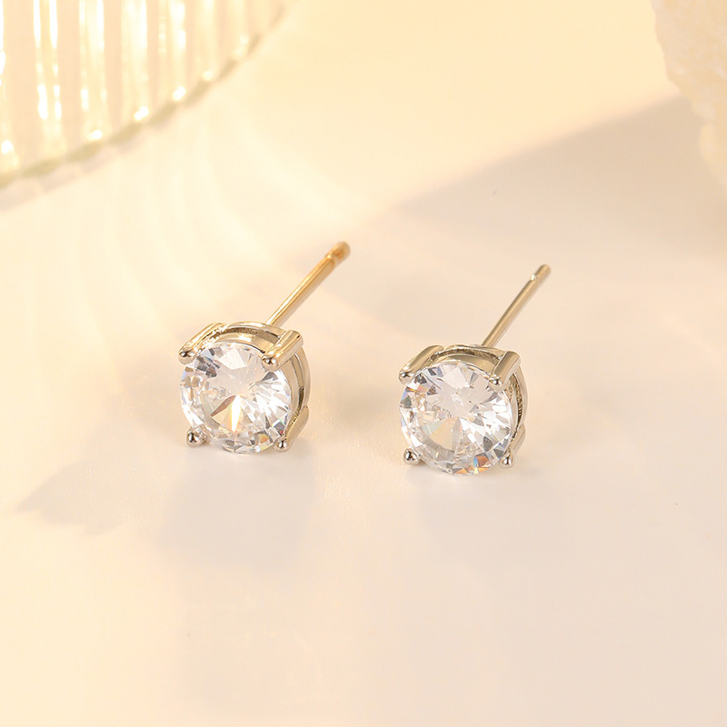 Round Stud Earrings For Women With 925 Sterling Silver Posts, Copper Base, 18K Real Gold Plated And Zircon Inlay 4