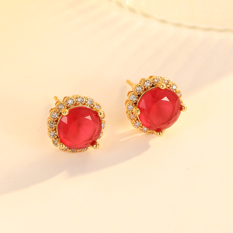 Round Stud Earrings For Women With 925 Sterling Silver Posts, Copper Base, Real Gold Plated And Zircon Inlay 4