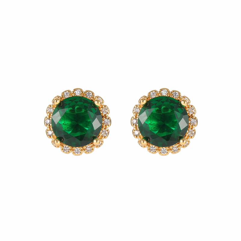 Round Stud Earrings For Women With 925 Sterling Silver Posts, Copper Base, Real Gold Plated And Zircon Inlay 5