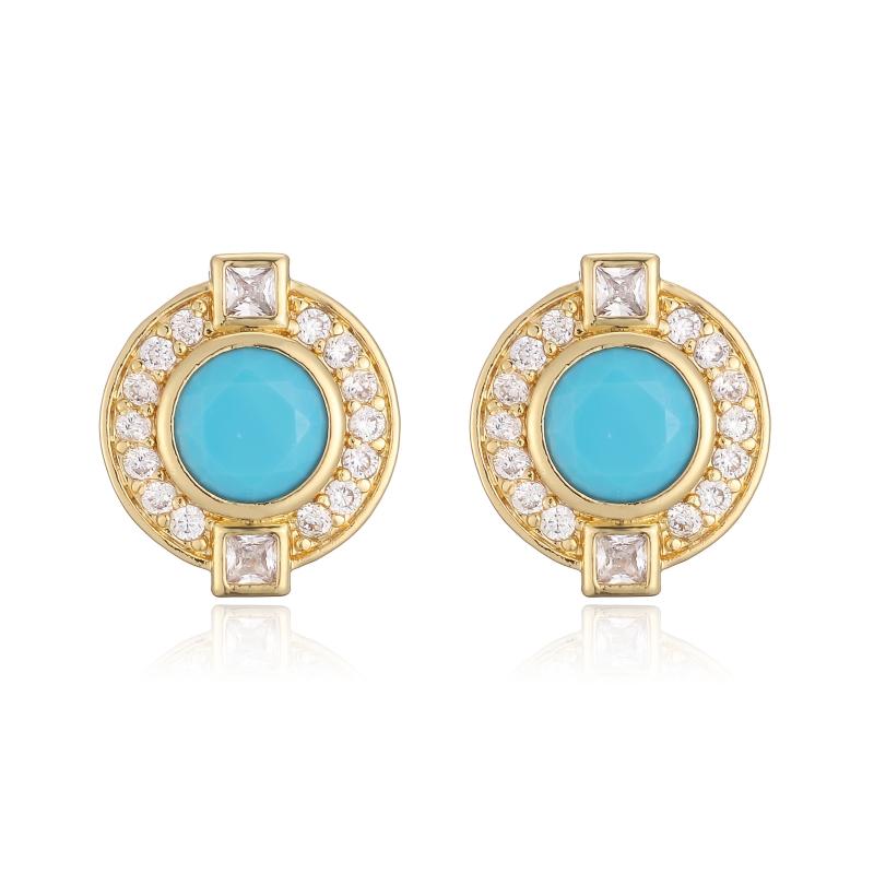 Round Stud Earrings With Zircon Inlay, Copper Base Featuring 18K Real Gold Water Plating With 0.03µm Thickness 4