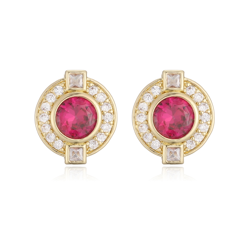 Round Stud Earrings With Zircon Inlay, Copper Base Featuring 18K Real Gold Water Plating With 0.03µm Thickness 6
