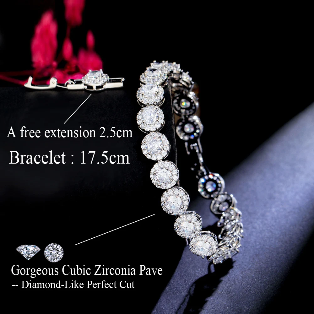 Round Waterproof Non Tarnish Copper Bracelets For Women With Rhodium Plated Water Plating And Zircon Inlay Featuring Tennis Chain 2