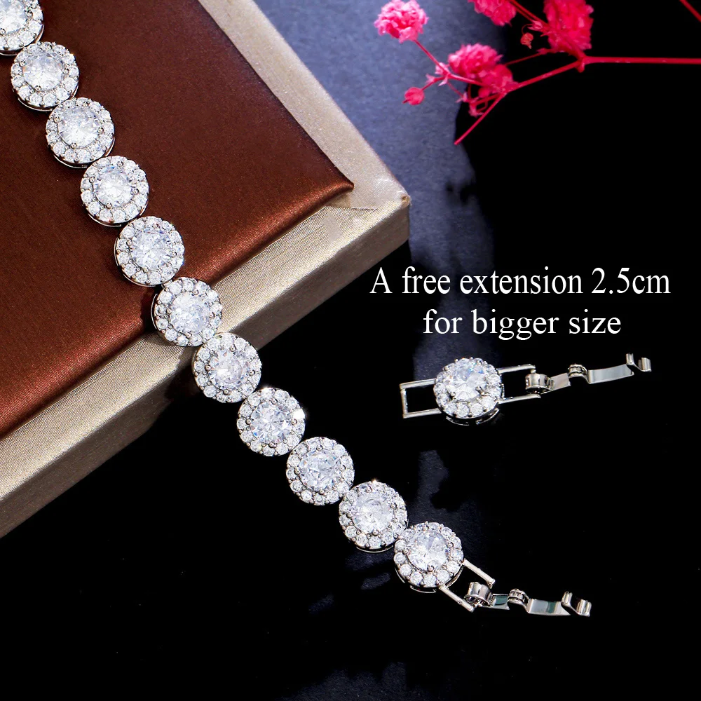 Round Waterproof Non Tarnish Copper Bracelets For Women With Rhodium Plated Water Plating And Zircon Inlay Featuring Tennis Chain 4