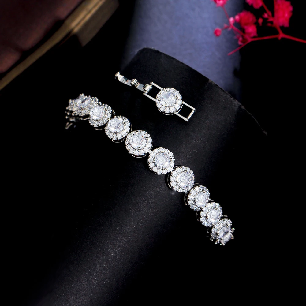 Round Waterproof Non Tarnish Copper Bracelets For Women With Rhodium Plated Water Plating And Zircon Inlay Featuring Tennis Chain 6