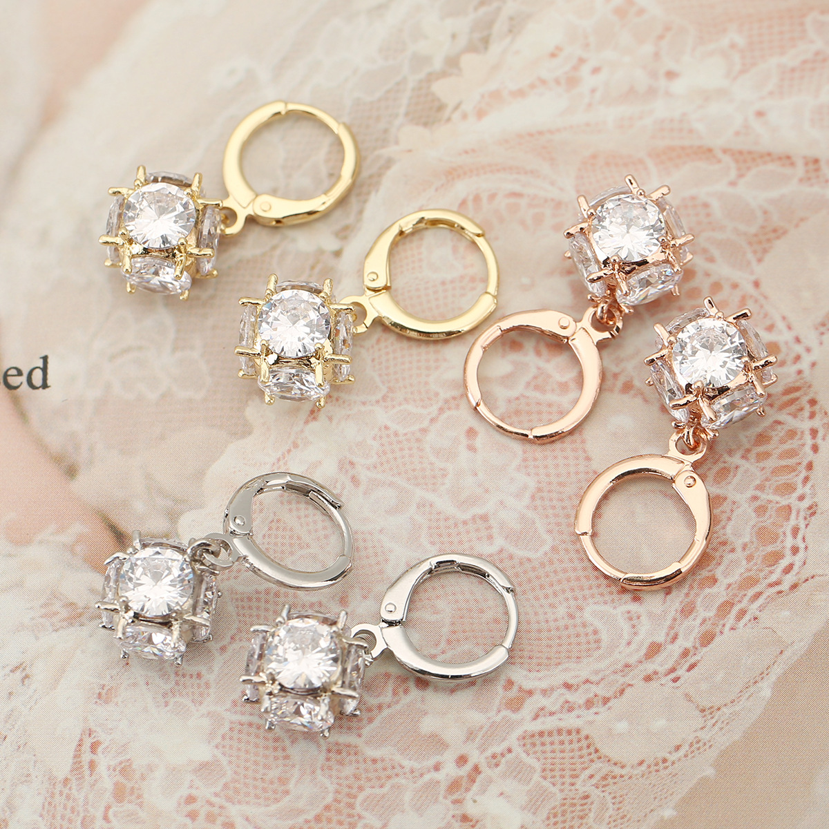 Rubik's Cube Earrings For Women In 18K Real Gold Plated Copper With Zircon Inlay, Elegant And Stylish Jewelry