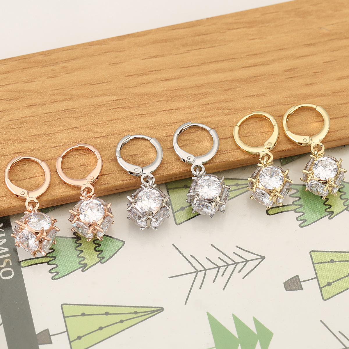 Rubik's Cube Earrings For Women In 18K Real Gold Plated Copper With Zircon Inlay, Elegant And Stylish Jewelry 2