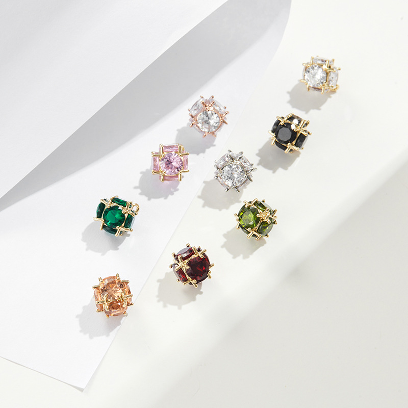 Rubik's Cube Earrings For Women In 18K Real Gold Plated Copper With Zircon Inlay, Elegant And Stylish Jewelry 4