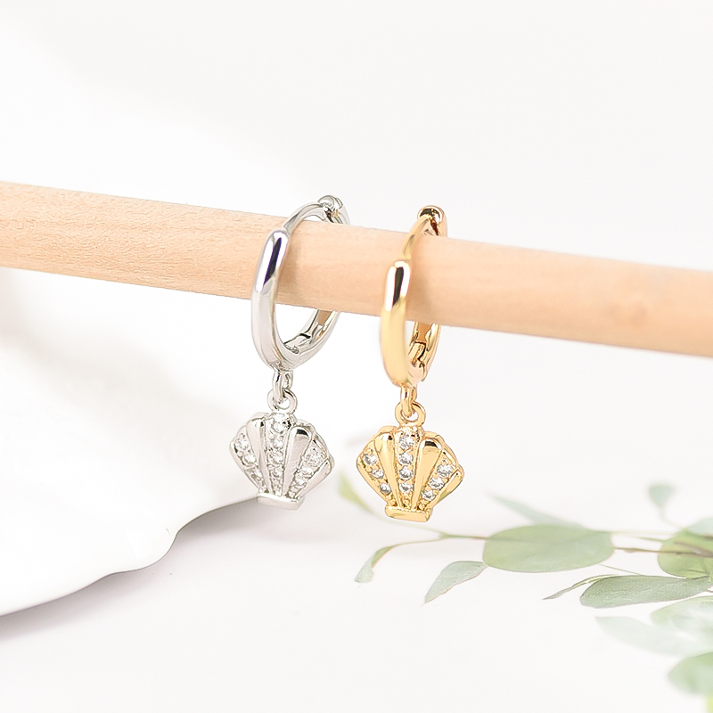 Scallop Hypoallergenic Earrings For Women, Copper Material With 18K Real Gold Plated PVD Coating And Zircon Inlay 2