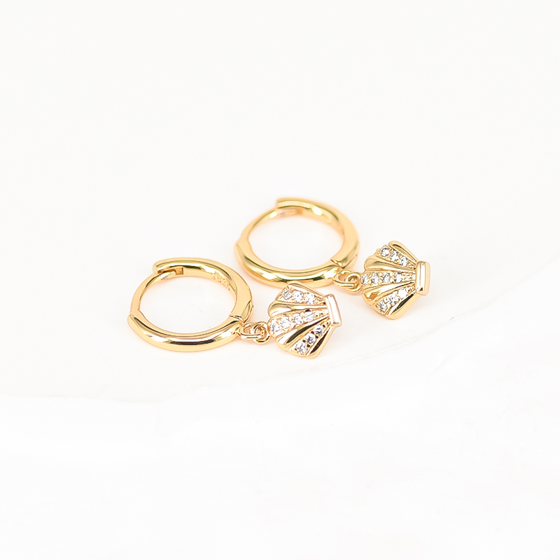 Scallop Hypoallergenic Earrings For Women, Copper Material With 18K Real Gold Plated PVD Coating And Zircon Inlay 3