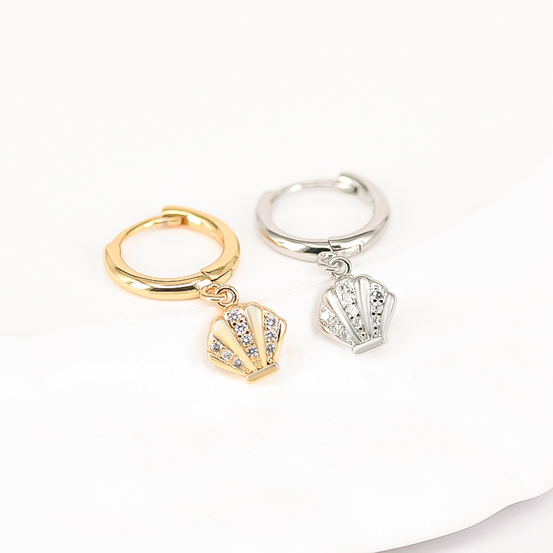 Scallop Hypoallergenic Earrings For Women, Copper Material With 18K Real Gold Plated PVD Coating And Zircon Inlay 5