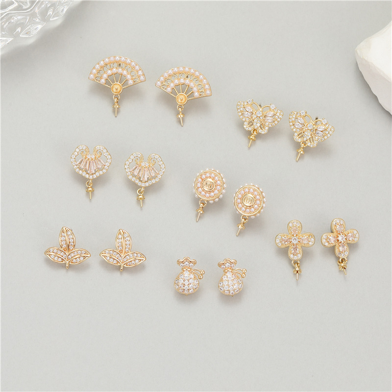 Sector Stud Earrings For Women Featuring 925 Sterling Silver Posts With 14K Real Gold Plated Copper And Zircon Inlay
