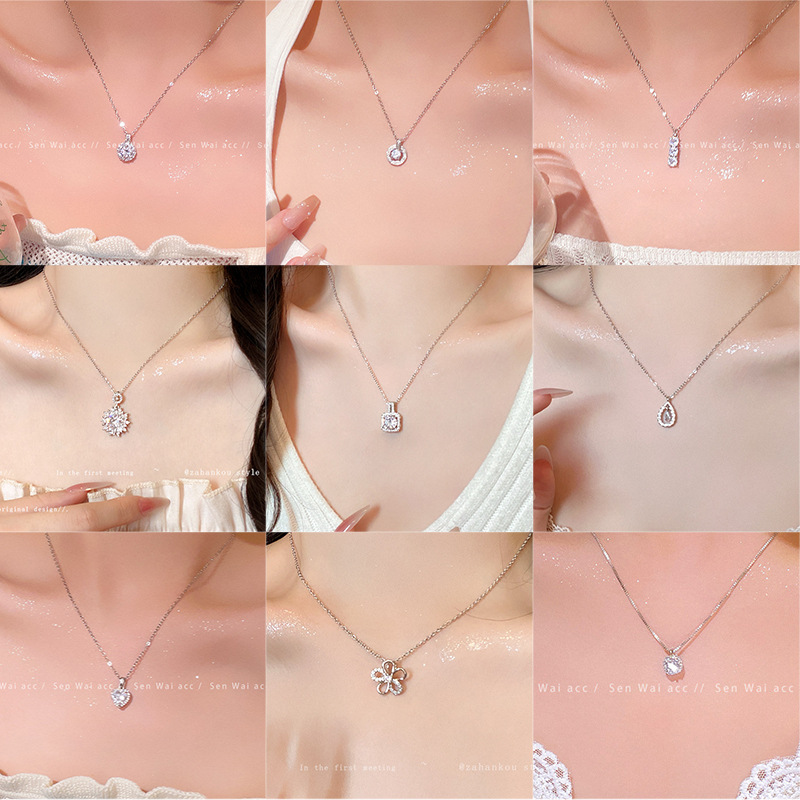 Shiny Titanium Steel Zircon Necklace For Women Silver Colors Collarbone Chain Accessories 2