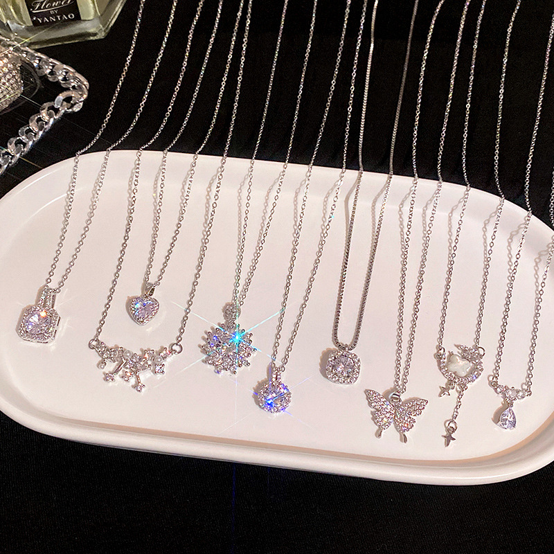 Shiny Titanium Steel Zircon Necklace For Women Silver Colors Collarbone Chain Accessories 3