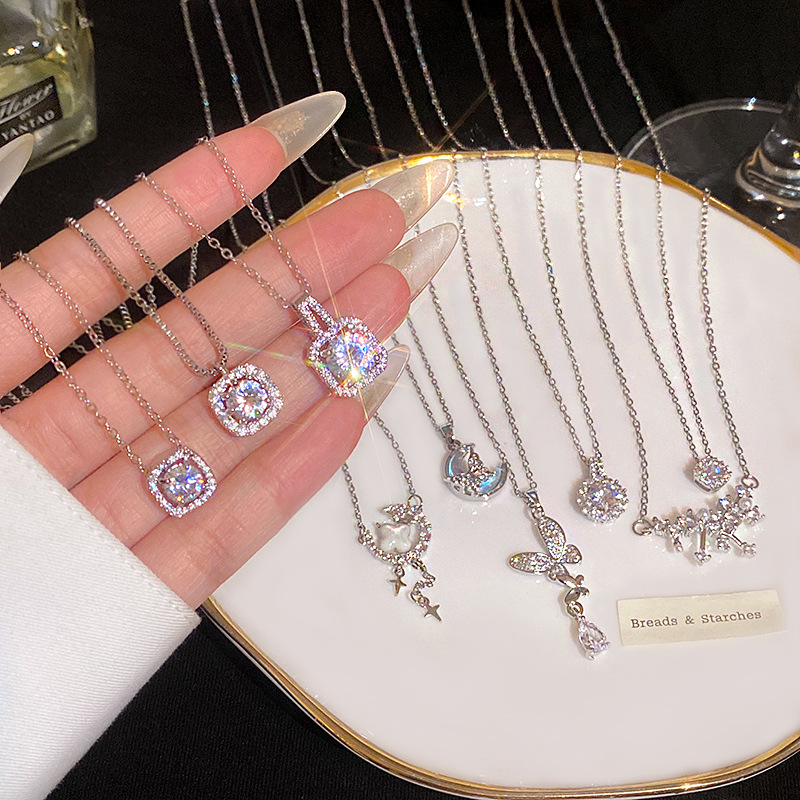 Shiny Titanium Steel Zircon Necklace For Women Silver Colors Collarbone Chain Accessories 4