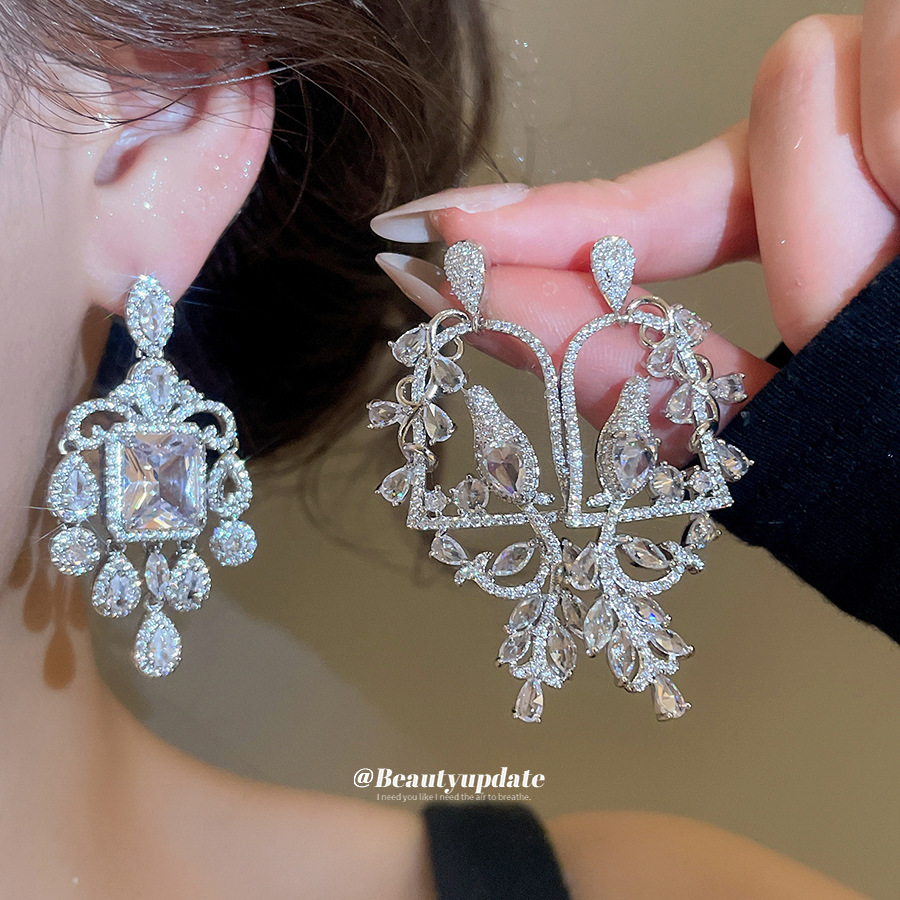 Silver Bird Earrings For Women Featuring Copper With Zircon Inlay And 304 Stainless Steel Ear Pins