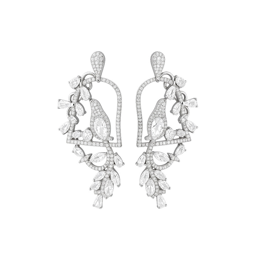 Silver Bird Earrings For Women Featuring Copper With Zircon Inlay And 304 Stainless Steel Ear Pins 5