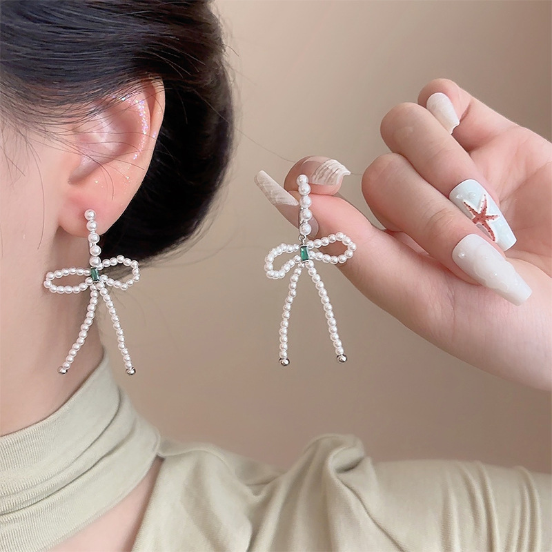Silver Bow Tie Earrings For Women In Copper With Zircon Inlay, 14K Real Gold Plated Finish