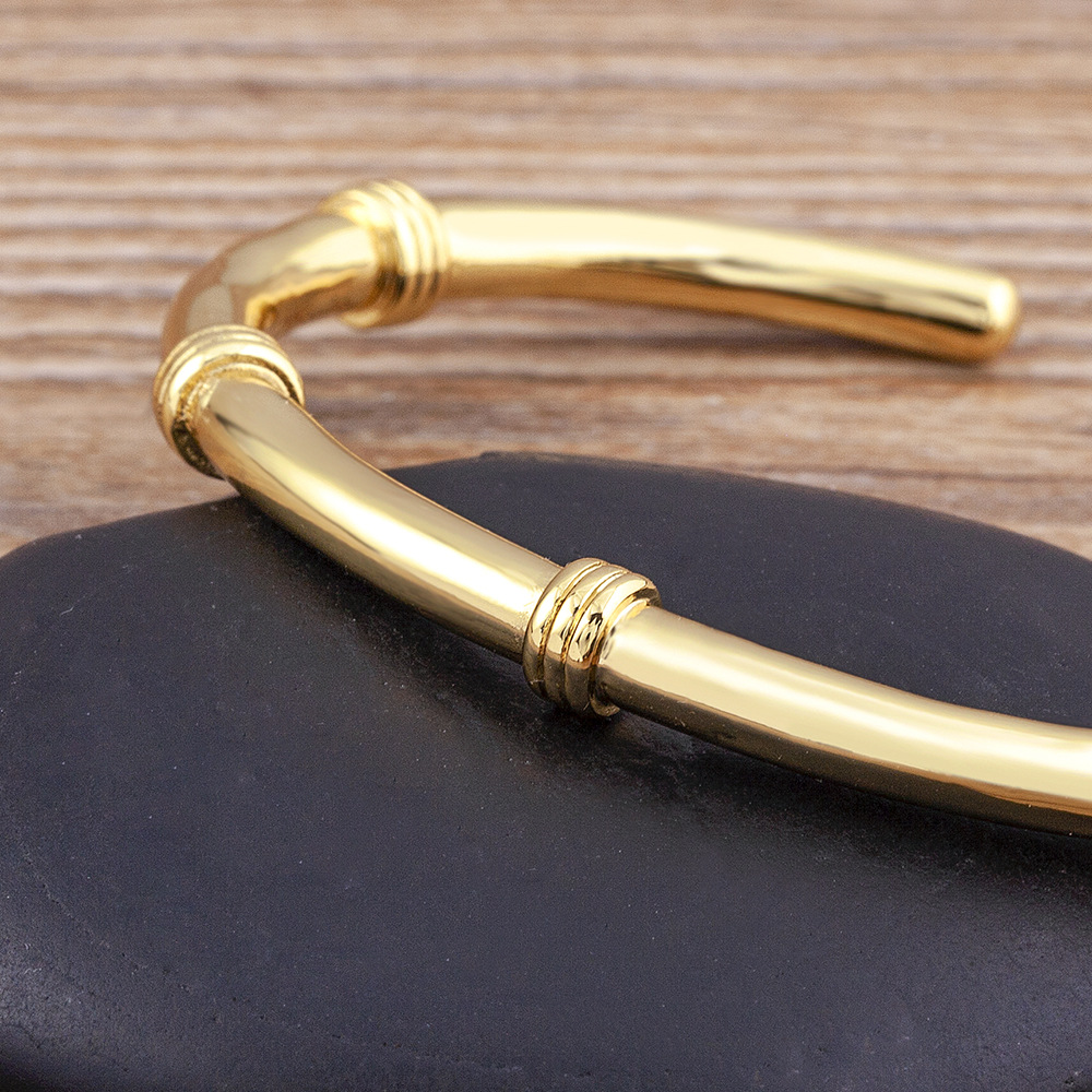 Simple Style Bamboo Bangle In Copper With 18K Real Gold Plated Material And Electroplated Finish 3
