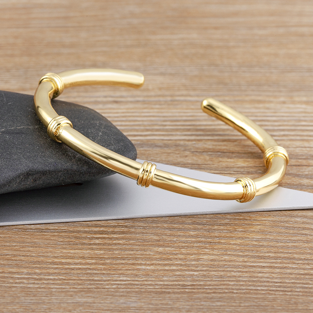 Simple Style Bamboo Bangle In Copper With 18K Real Gold Plated Material And Electroplated Finish 4
