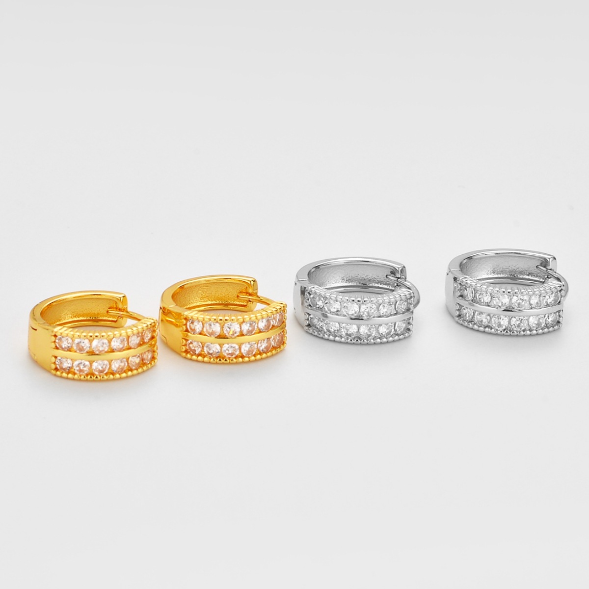 Simple Style Geometric Earrings For Women In Golden Copper With Zircon Inlay, Featuring Electroplated Craftsmanship