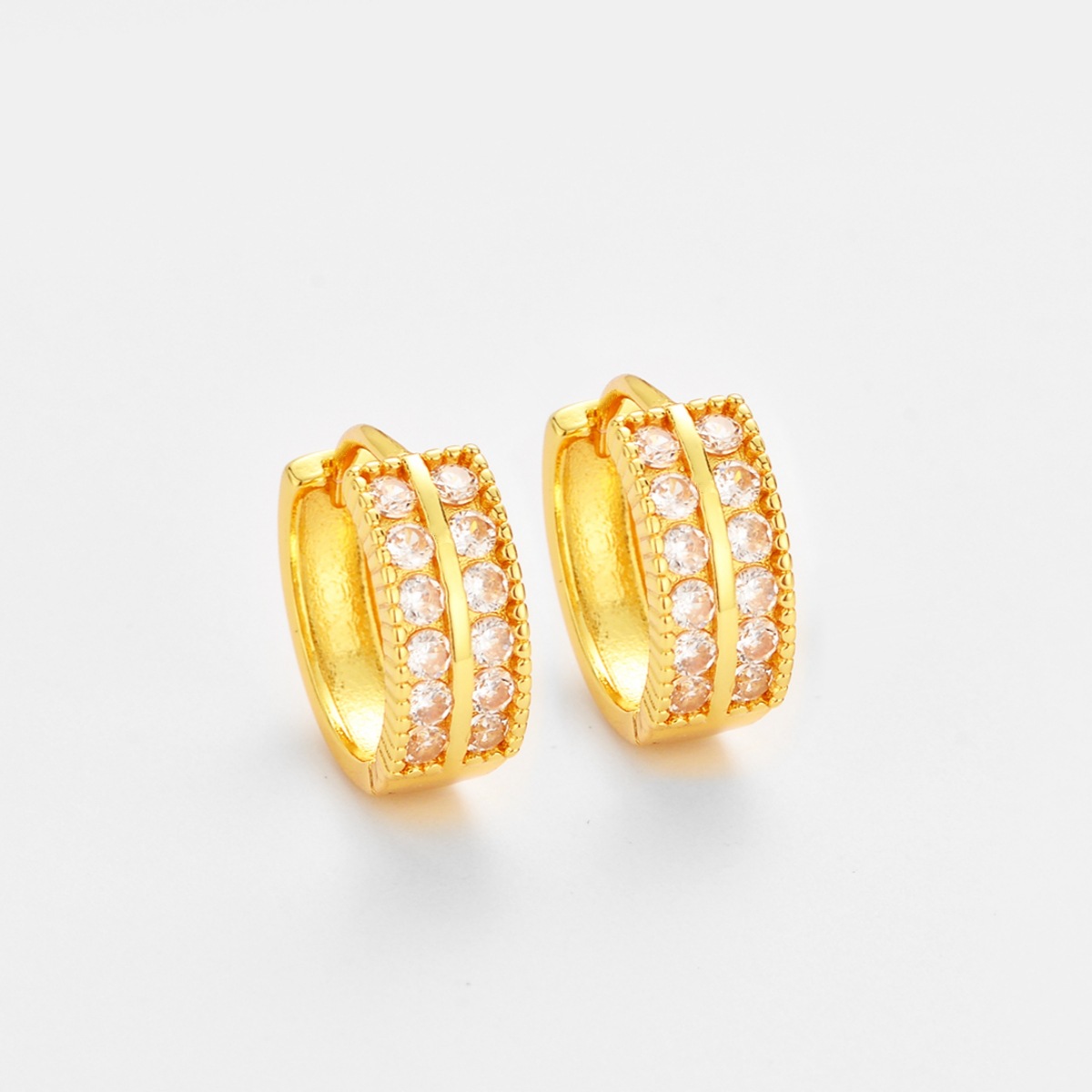 Simple Style Geometric Earrings For Women In Golden Copper With Zircon Inlay, Featuring Electroplated Craftsmanship 3