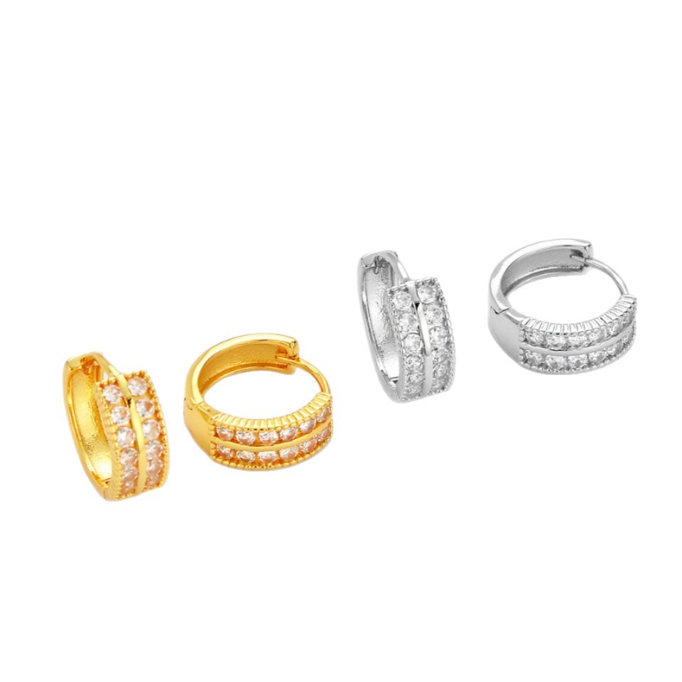 Simple Style Geometric Earrings For Women In Golden Copper With Zircon Inlay, Featuring Electroplated Craftsmanship 5