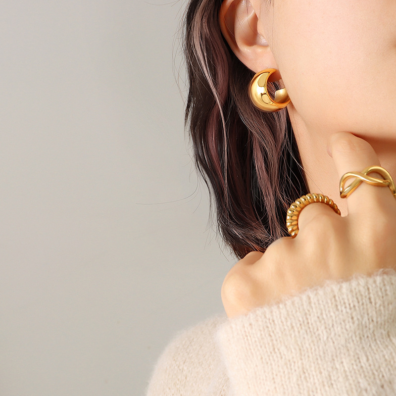 C Shape Earrings For Women, Waterproof Non Tarnish 304 Stainless Steel With Real Gold PVD Coated Plating 3