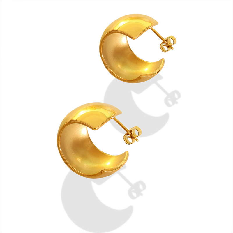 C Shape Earrings For Women, Waterproof Non Tarnish 304 Stainless Steel With Real Gold PVD Coated Plating 5