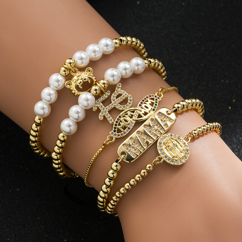Copper Letter Bracelet For Women With Artificial Gemstones, Fashion Style