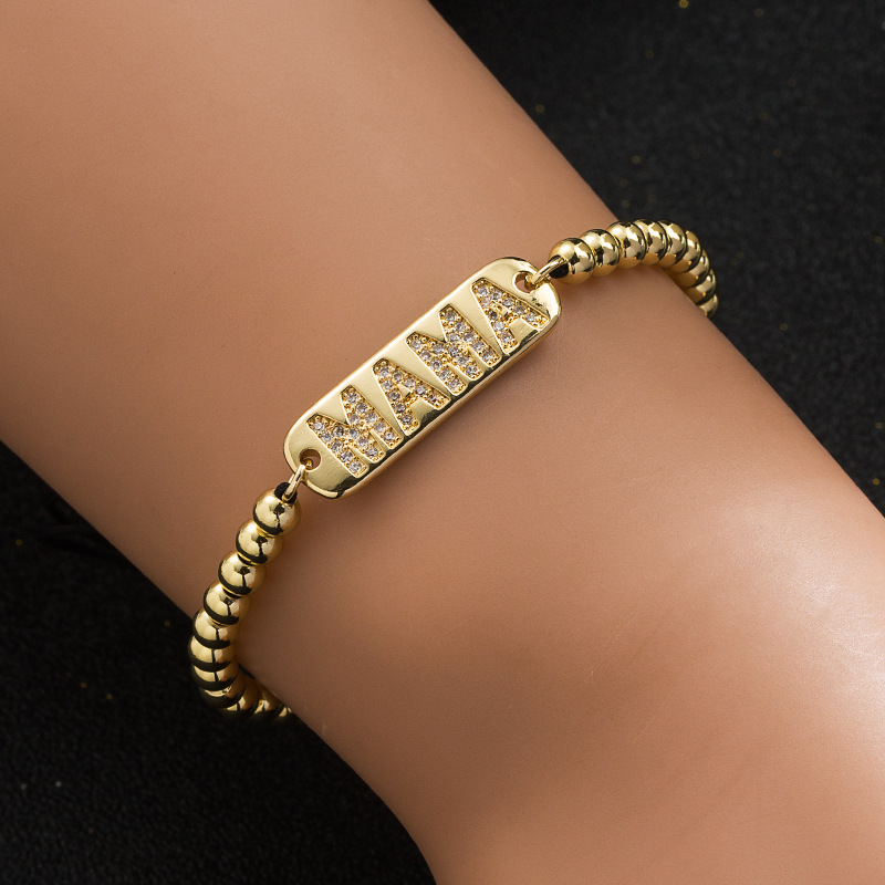 Copper Letter Bracelet For Women With Artificial Gemstones, Fashion Style 3