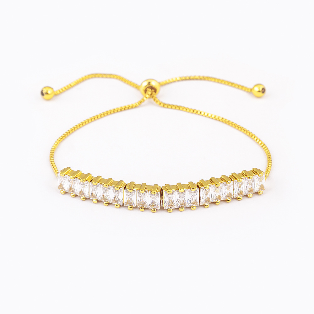 Simple Style Round Copper Bracelet With 18K Real Gold Plated Finish And Rhinestone Inlay 5