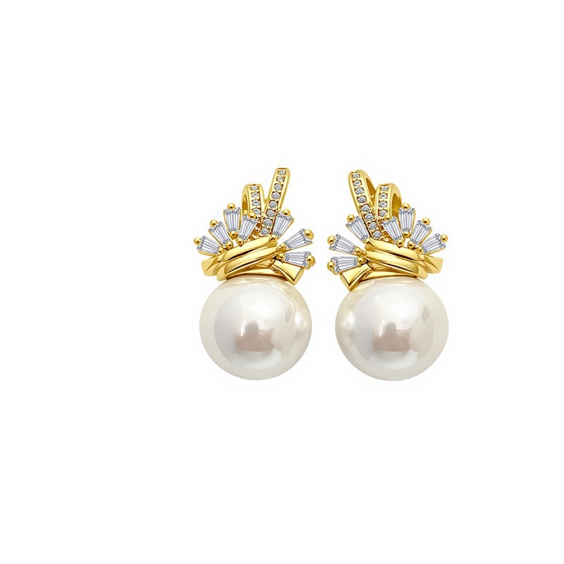 Simple Style Round Stud Earrings For Women In Copper With Real Gold Plated Finish And Zircon Inlay, Golden Color 5