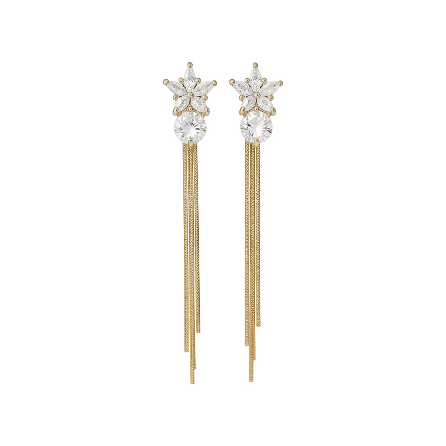 Simple Style Star Tassel Stud Earrings For Women In Copper With Zircon Inlay, 18K Real Gold Plated Finish 5
