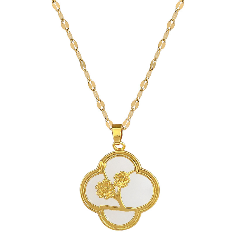 Geometric Pendant Necklace For Women In 304 Stainless Steel With Gold Plated PVD And Zircon Inlay, Cuban Link Chain 5