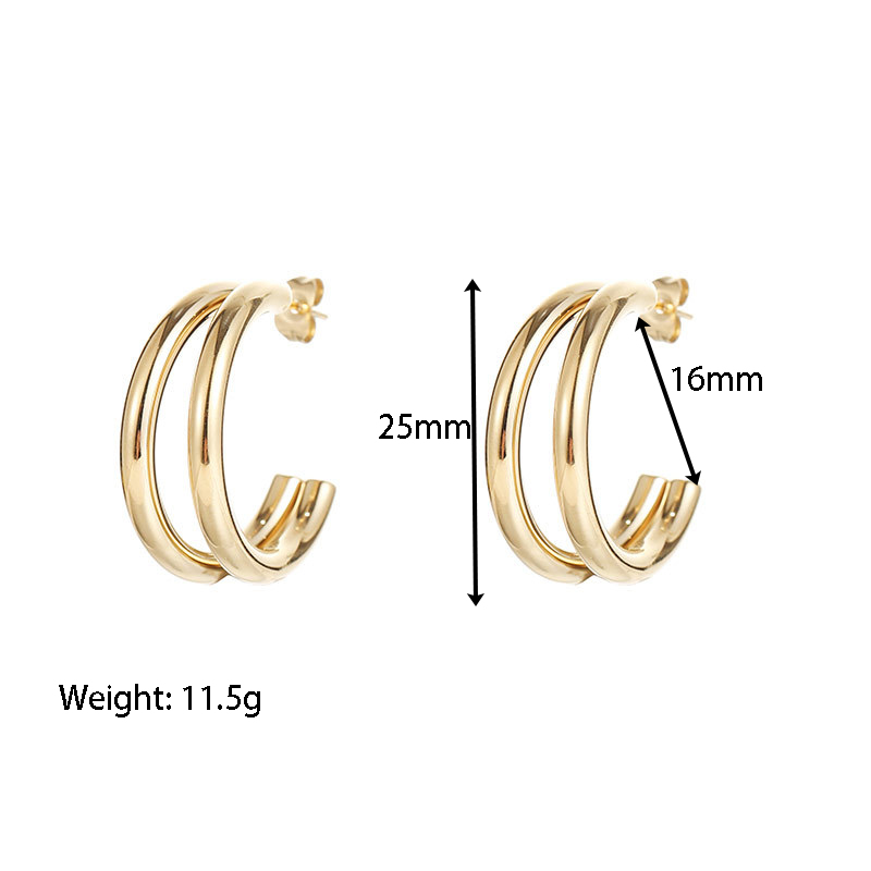 C Shape Hoop Earrings For Women Featuring Electroplated Design With 304 Stainless Steel Posts And PVD Gold Plated Finish