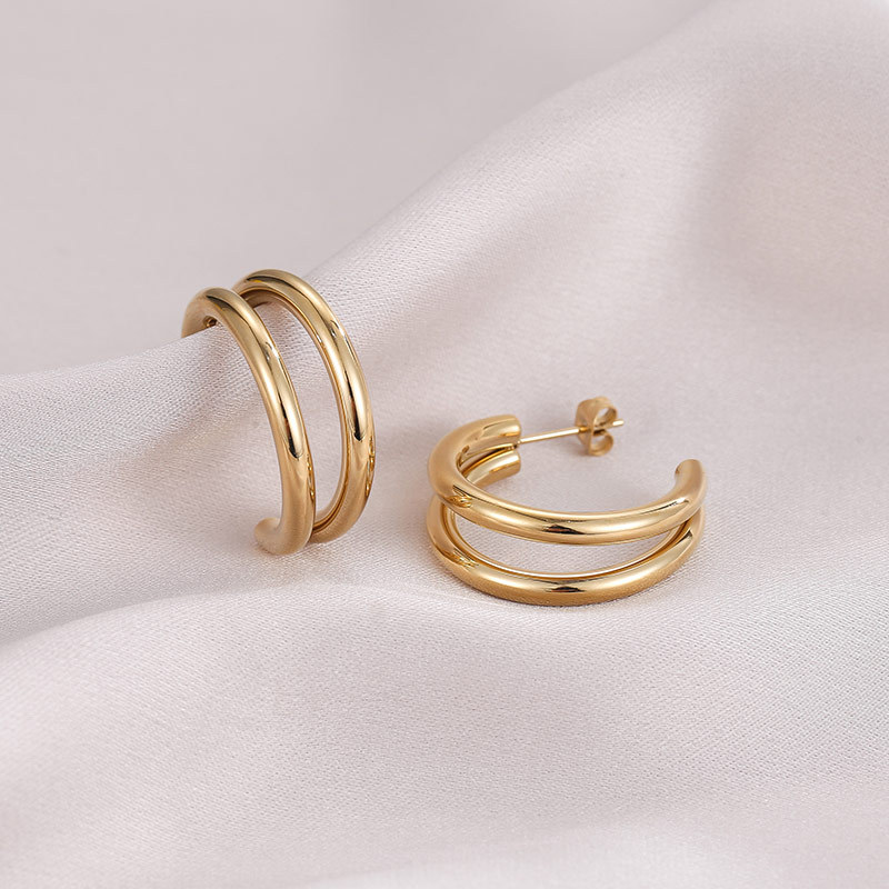 C Shape Hoop Earrings For Women Featuring Electroplated Design With 304 Stainless Steel Posts And PVD Gold Plated Finish 2