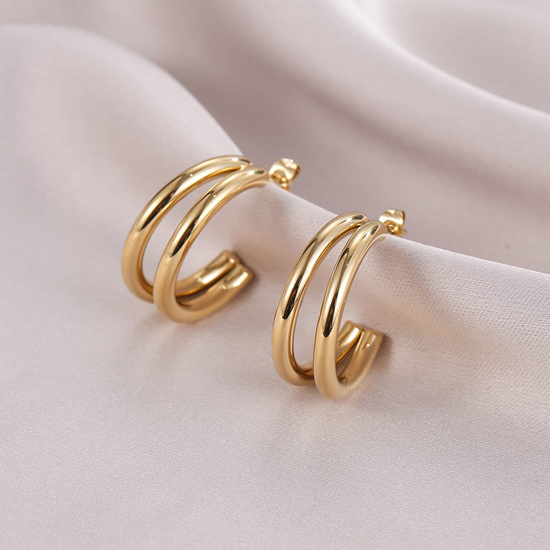 C Shape Hoop Earrings For Women Featuring Electroplated Design With 304 Stainless Steel Posts And PVD Gold Plated Finish 3