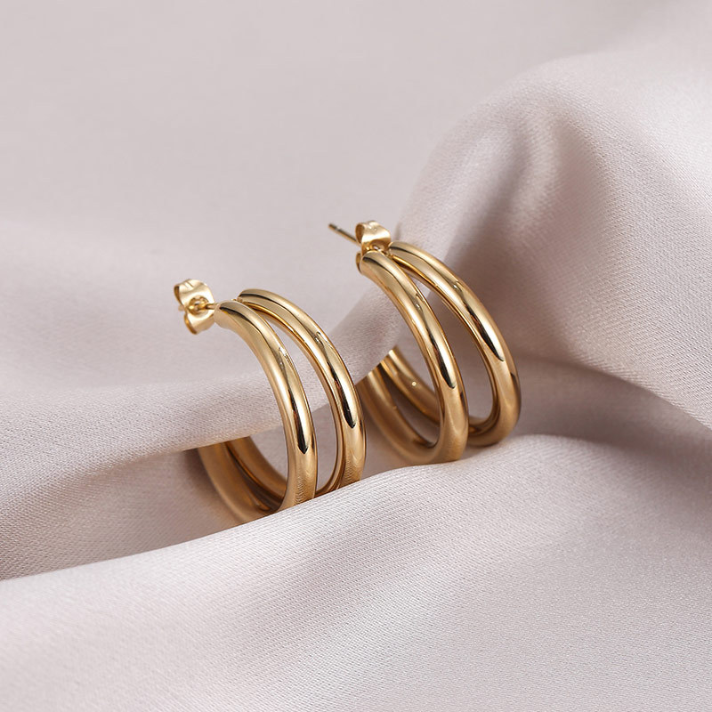 C Shape Hoop Earrings For Women Featuring Electroplated Design With 304 Stainless Steel Posts And PVD Gold Plated Finish 4