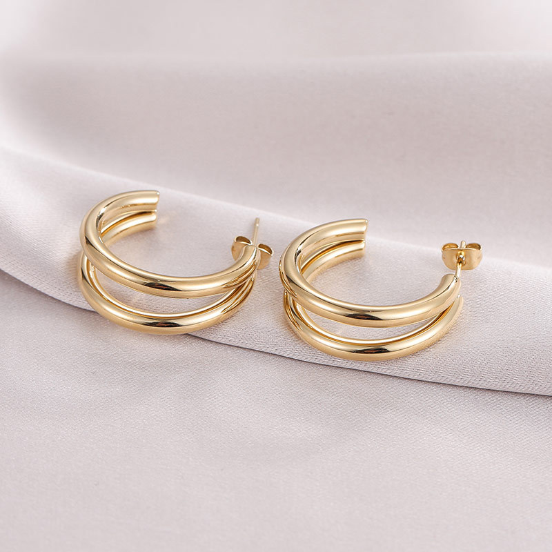 C Shape Hoop Earrings For Women Featuring Electroplated Design With 304 Stainless Steel Posts And PVD Gold Plated Finish 5